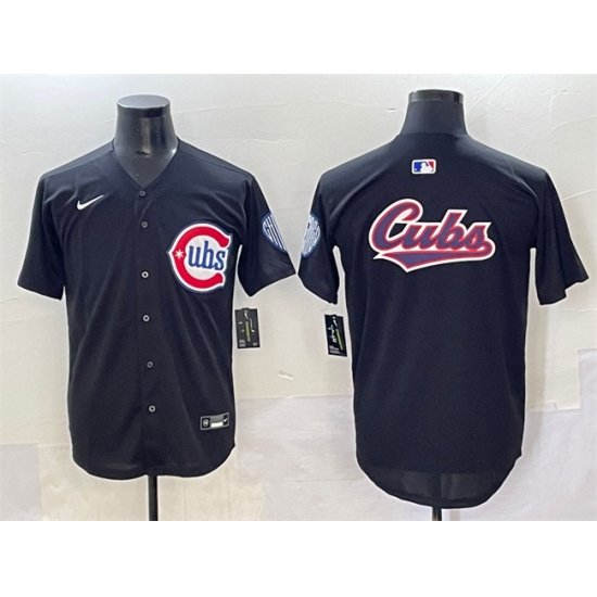 Men's Chicago Cubs Team Big Logo Black Limited Stitched Baseball Jersey - Ujersey
