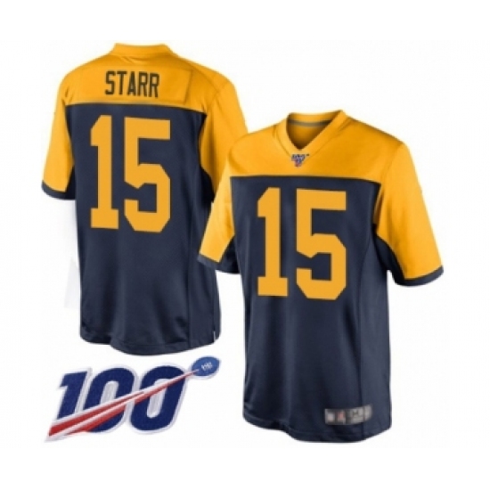 Men's Green Bay Packers #15 Bart Starr Limited Navy Blue Alternate 100th Season Football Jersey - Ujersey