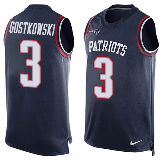 Men's Nike New England Patriots #3 Stephen Gostkowski Limited Navy Blue Player Name & Number Tank Top NFL Jersey - Ujersey