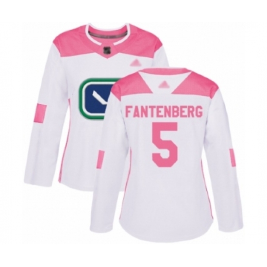 Women's Vancouver Canucks #5 Oscar Fantenberg Authentic White  Pink Fashion Hockey Jersey - Ujersey
