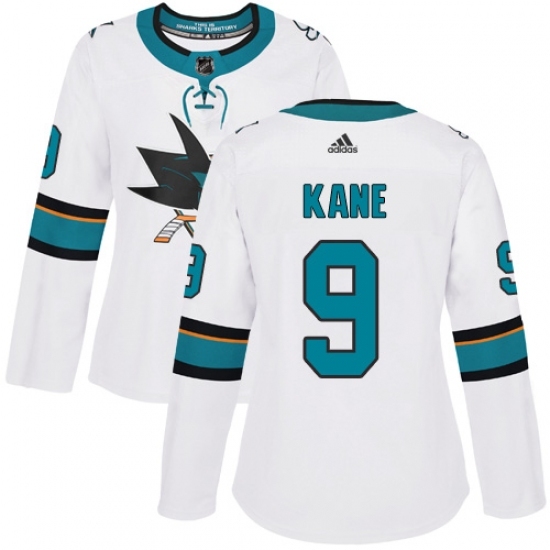 Women's Adidas San Jose Sharks #9 Evander Kane Authentic White Away NHL Jersey - Ujersey