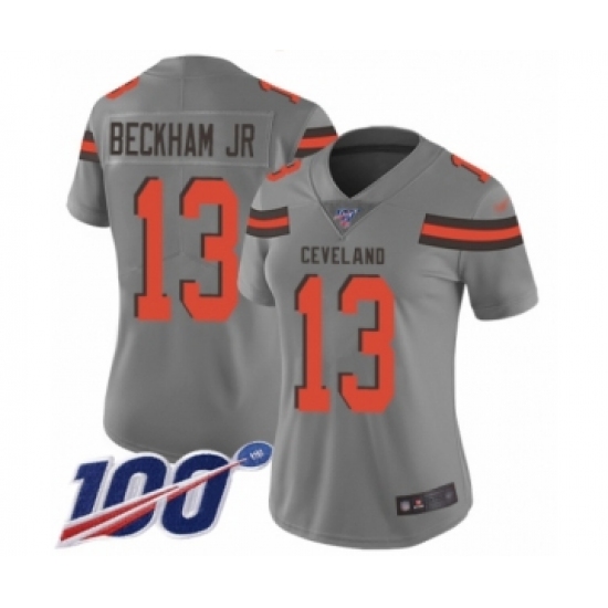 Women's Cleveland Browns #13 Odell Beckham Jr. 100th Season Limited Gray Inverted Legend Football Jersey - Ujersey