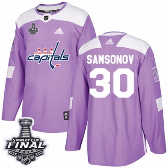 Men's Adidas Washington Capitals #30 Ilya Samsonov Authentic Purple Fights Cancer Practice 2018 Stanley Cup Final NHL Jersey - Ujersey
