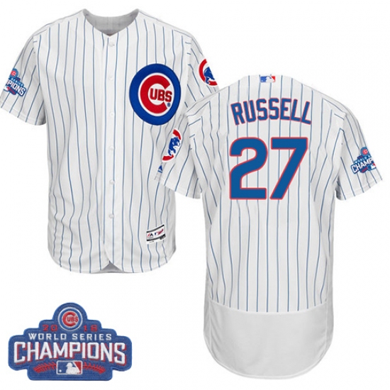 Men's Majestic Chicago Cubs #27 Addison Russell White 2016 World Series Champions Flexbase Authentic Collection MLB Jersey - Ujersey