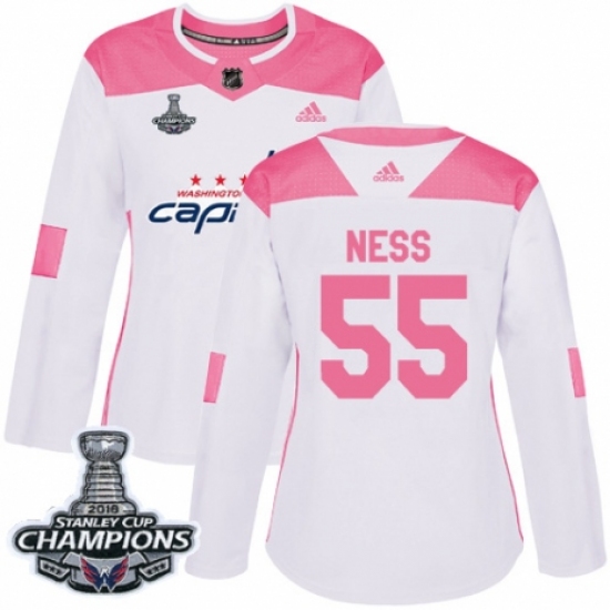Women's Adidas Washington Capitals #55 Aaron Ness Authentic White Pink Fashion 2018 Stanley Cup Final Champions NHL Jersey - Ujersey