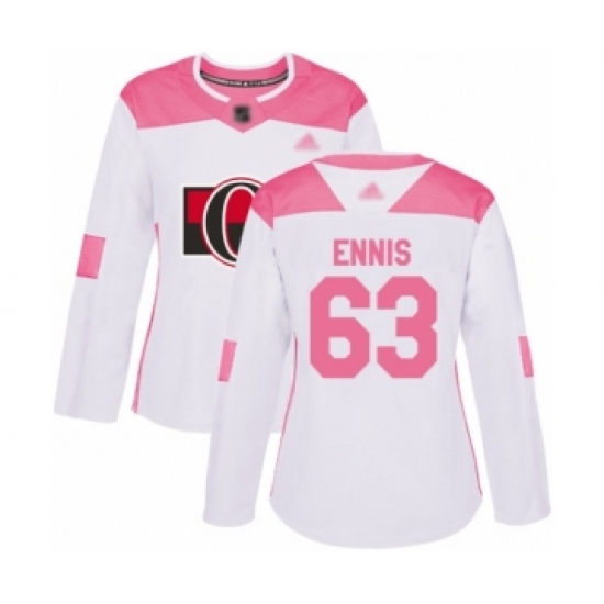 Women's Ottawa Senators #63 Tyler Ennis Authentic White Pink Fashion Hockey Jersey - Ujersey