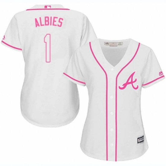 Women's Majestic Atlanta Braves #1 Ozzie Albies Replica White Fashion Cool Base MLB Jersey - Ujersey