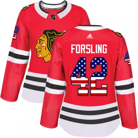 Women's Adidas Chicago Blackhawks #42 Gustav Forsling Authentic Red USA Flag Fashion NHL Jersey - Ujersey