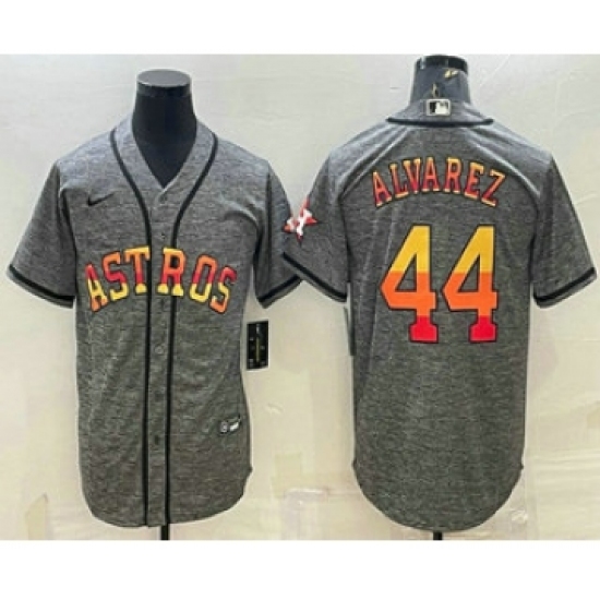 Men's Houston Astros #44 Yordan Alvarez Grey Gridiron With Patch Cool Base Stitched Baseball Jersey - Ujersey