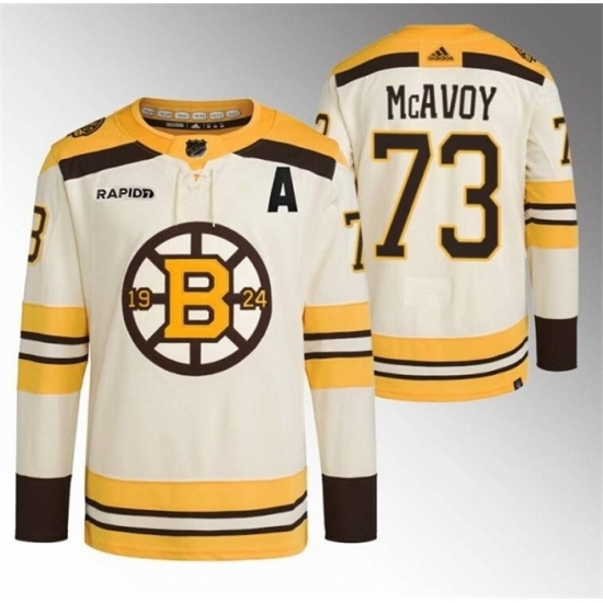 Men's Boston Bruins #73 Charlie McAvoy Cream With Rapid7 100th Anniversary Stitched Jersey - Ujersey