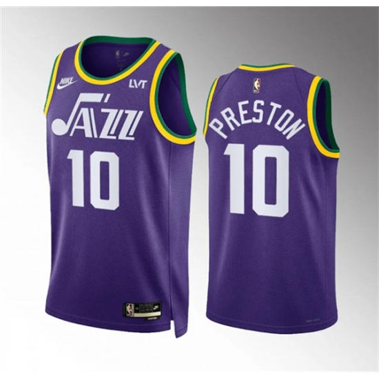 Men's Utah Jazz #10 Jason Preston Purple 2023-24 City Edition Stitched Basketball Jersey