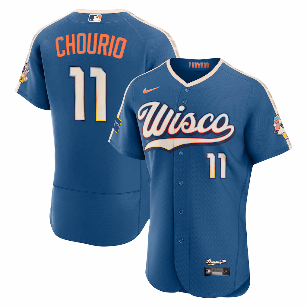 Men's Milwaukee Brewers Jackson Chourio Nike Mineral Blue 2026 City Connect Authentic Sponsor Patch Jersey - Vujersey Los Angeles Rams