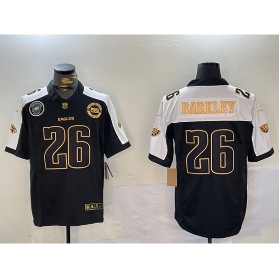 Men's Philadelphia Eagles #26 Saquon Barkley Black Gold 2024 New F U S E With 3 Star C Stitched Football Jersey 1