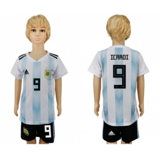 Argentina #9 Icardi Home Kid Soccer Country Jersey