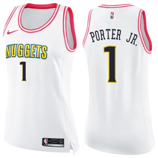 Women's Nike Denver Nuggets #1 Michael Porter Jr. White Pink NBA Swingman Fashion Jersey - Ujersey