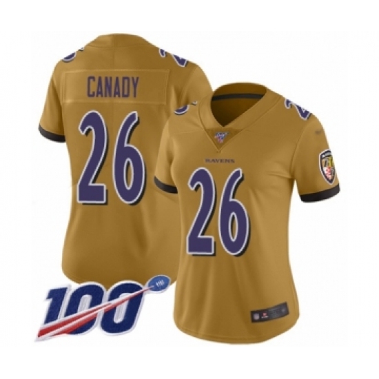 Women's Baltimore Ravens #26 Maurice Canady Limited Gold Inverted Legend 100th Season Football Jersey - Ujersey