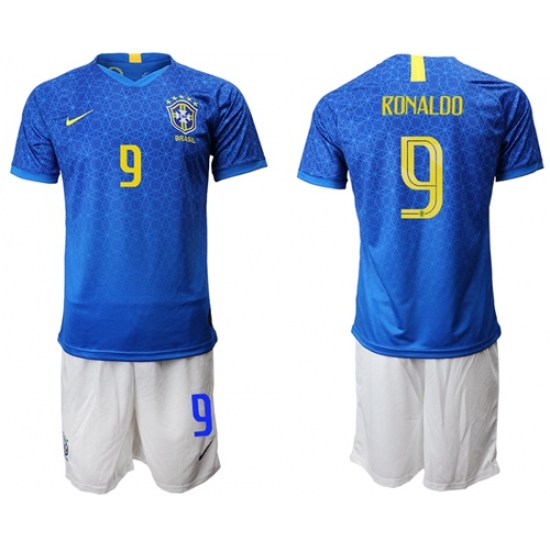 Brazil #9 Ronaldo Blue Soccer Country Jersey