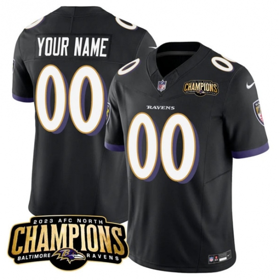 Men's Baltimore Ravens Active Player Custom Black 2023 F.U.S.E. AFC North Champions Vapor Limited Football Stitched Jersey - Ujersey