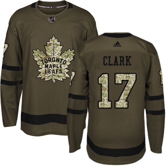 Men's Adidas Toronto Maple Leafs #17 Wendel Clark Authentic Green Salute to Service NHL Jersey - Ujersey