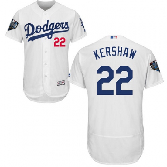 Men's Majestic Los Angeles Dodgers #22 Clayton Kershaw White Home Flex Base Authentic Collection 2018 World Series MLB Jersey - Ujersey