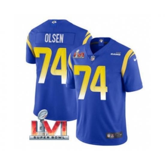 Men's Los Angeles Rams #74 Merlin Olsen Royal 2022 Super Bowl LVI Vapor Limited Stitched Jersey - Ujersey