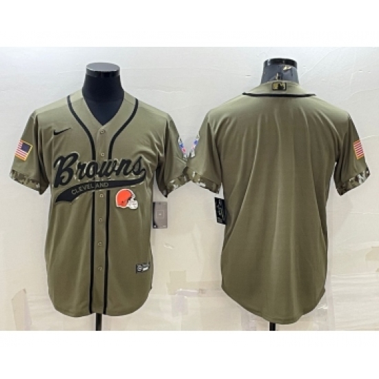 Men's Cleveland Browns Blank Olive 2022 Salute To Service Cool Base Stitched Baseball Jersey - Ujersey
