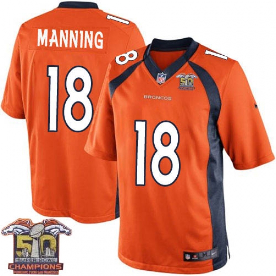 Youth Nike Denver Broncos #18 Peyton Manning Elite Orange Team Color Super Bowl 50 Champions NFL Jersey - Ujersey