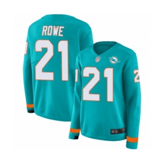 Women's Miami Dolphins #21 Eric Rowe Limited Aqua Therma Long Sleeve Football Jersey - Ujersey