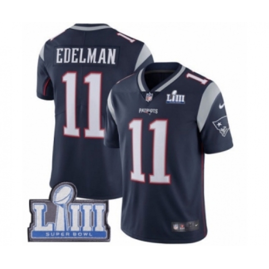 Men's Nike New England Patriots #11 Julian Edelman Navy Blue Team Color Vapor Untouchable Limited Player Super Bowl LIII Bound NFL Jersey - Ujersey