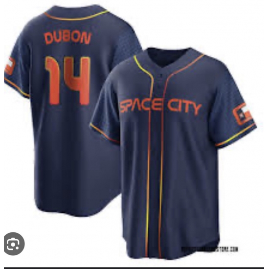 Men's Houston Astros #14 Mauricio Dubon Navy Blue City Connect Cool Base Stitched Jersey
