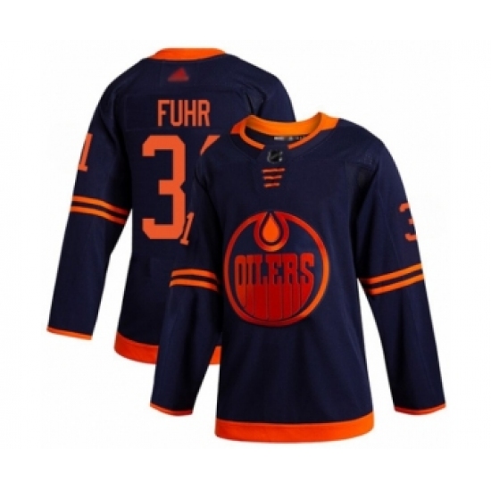 Youth Edmonton Oilers #31 Grant Fuhr Authentic Navy Blue Alternate Hockey Jersey