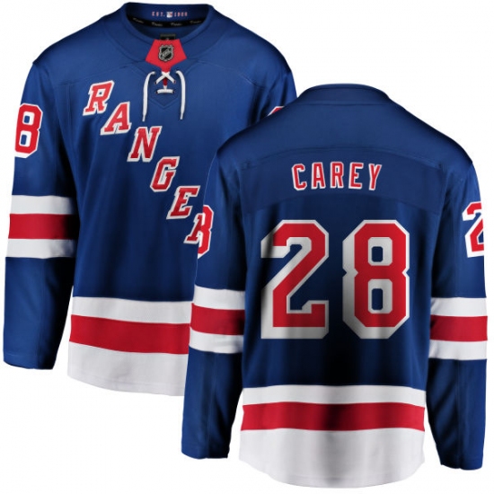 Youth New York Rangers #28 Paul Carey Fanatics Branded Royal Blue Home Breakaway NHL Jersey - Ujersey