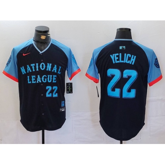Men's Milwaukee Brewers #22 Christian Yelich Number Navy 2024 All Star Limited Stitched Jersey - Ujersey