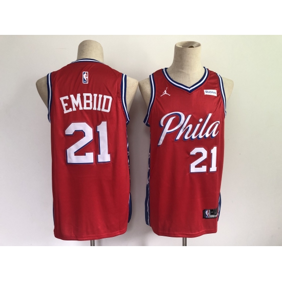 Men's Philadelphia 76ers #21 Joel Embiid Red Basketball Swingman Jersey - Ujersey
