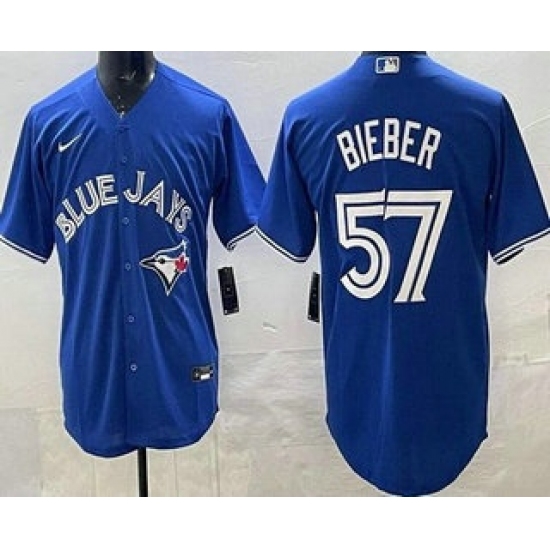 Men's Toronto Blue Jays #57 Shane Bieber Blue Cool Base Jersey - Ujersey
