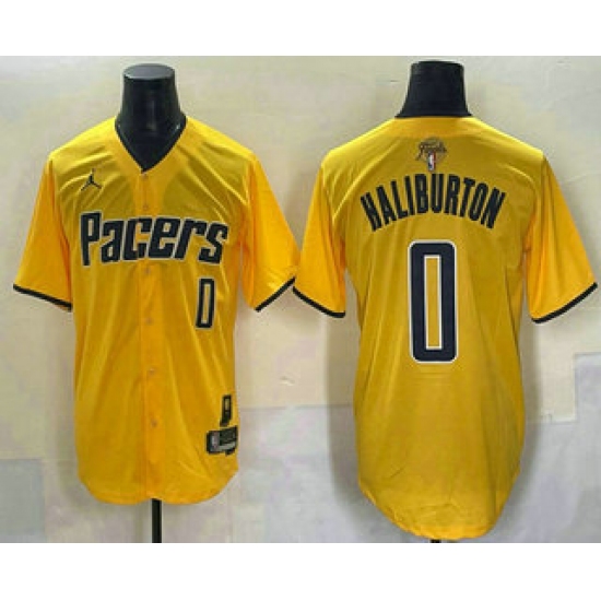 Men's Indiana Pacers #0 Tyrese Haliburton Yellow 2025 Finals Vapor Stitched Baseball Jersey - Ujersey