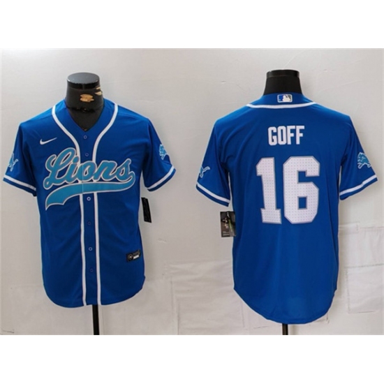 Men's Detroit Lions #16 Jared Goff Blue Cool Base Stitched Baseball Jersey - ujerseystore