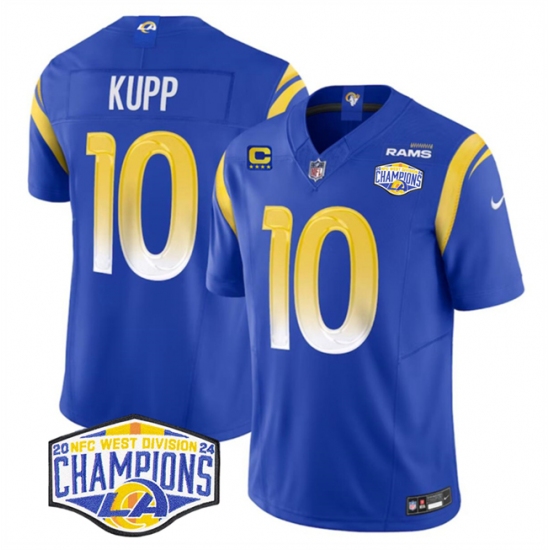 Men's Los Angeles Rams #10 Cooper Kupp Blue 2024 NFC West Champions With 4-Star C F.U.S.E. Vapor Untouchable Stitched Football Jersey - Ujersey