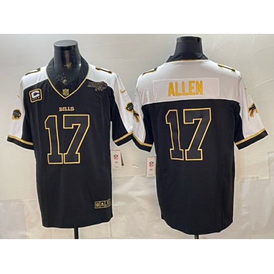 Men's Buffalo Bills #17 Josh Allen Black Gold 2025 F.U.S.E. With Bills Mafia & 4-Star C Vapor Limited Football Stitched Jersey - Ujersey