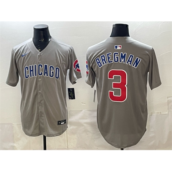 Men's Chicago Cubs #3 Alex Bregman Grey Limited Stitched Baseball Jersey - Ujersey
