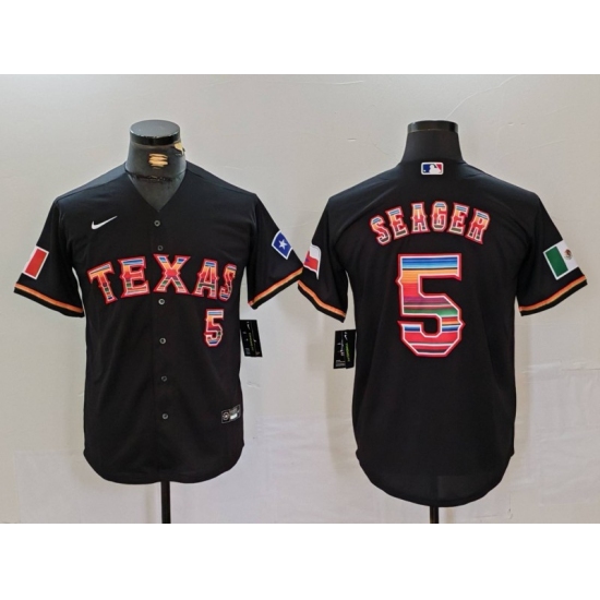 Men's Texas Rangers #5 Corey Seager Black Rainbow Mexico Cool Base Stitched Jersey - Ujersey
