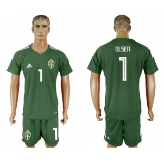 Sweden #1 Olsen Green Goalkeeper Soccer Country Jersey