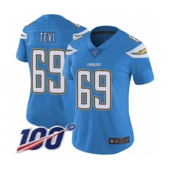 Women's Los Angeles Chargers #69 Sam Tevi Electric Blue Alternate Vapor Untouchable Limited Player 100th Season Football Jersey - Ujersey