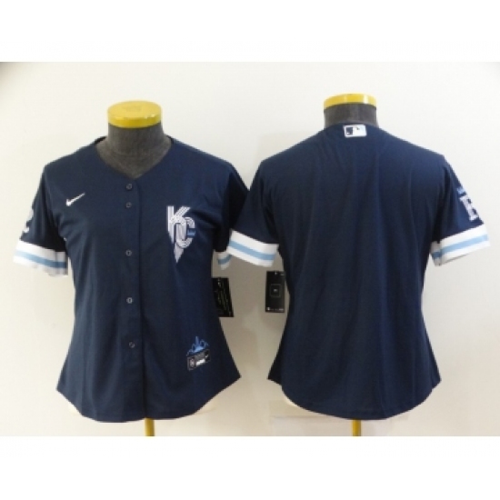 Women's Kansas City Royals Blank 2022 Navy Blue City Connect Cool Base Stitched Jersey - Ujersey
