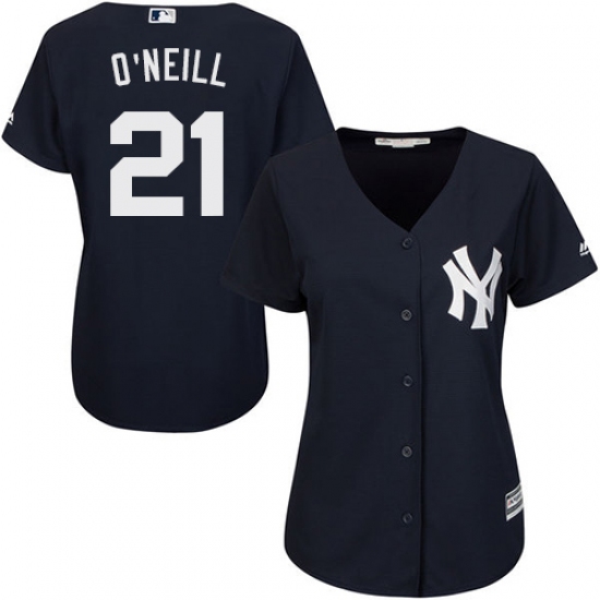 Women's Majestic New York Yankees #21 Paul O'Neill Authentic Navy Blue Alternate MLB Jersey - Ujersey