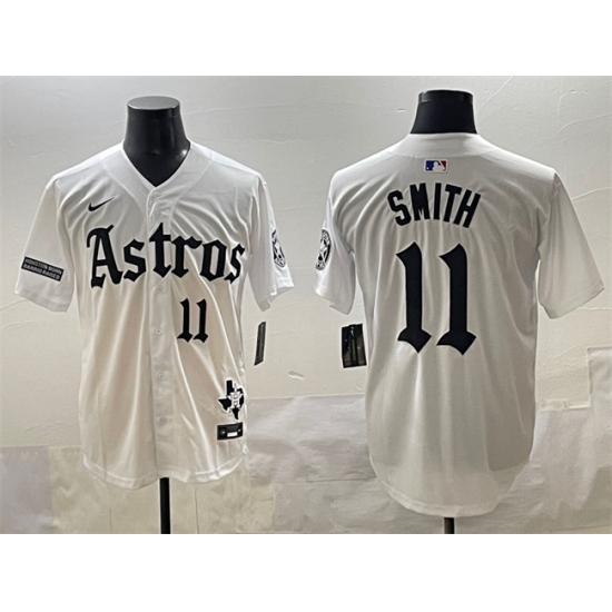 Men's Houston Astros #11 Cam Smith White Gothic 'Houston Born Barrio Raised' Limited Stitched Baseball Jersey - Ujersey