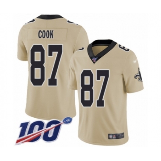 Men's New Orleans Saints #87 Jared Cook Limited Gold Inverted Legend 100th Season Football Jersey - Ujersey