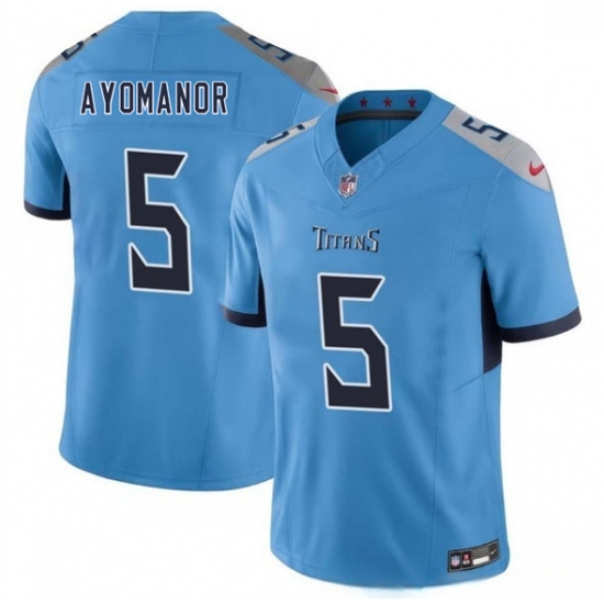 Men's Tennessee Titans #5 Elic Ayomanor Blue 2025 Draft F.U.S.E. Vapor Limited Football Stitched Jersey - Ujersey