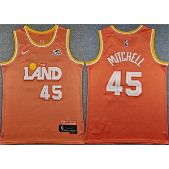 Men's Cleveland Cavaliers #45 Donovan Mitchell Orange 2025 City Edition Stitched Jersey