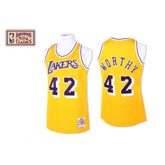 Men's Mitchell and Ness Los Angeles Lakers #42 James Worthy Swingman Gold Throwback NBA Jersey - Ujersey